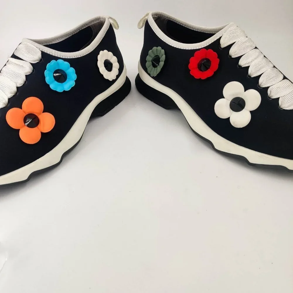 Fendi Neoprene Flowerland Flower Applique Sneakers 39.5 9.5